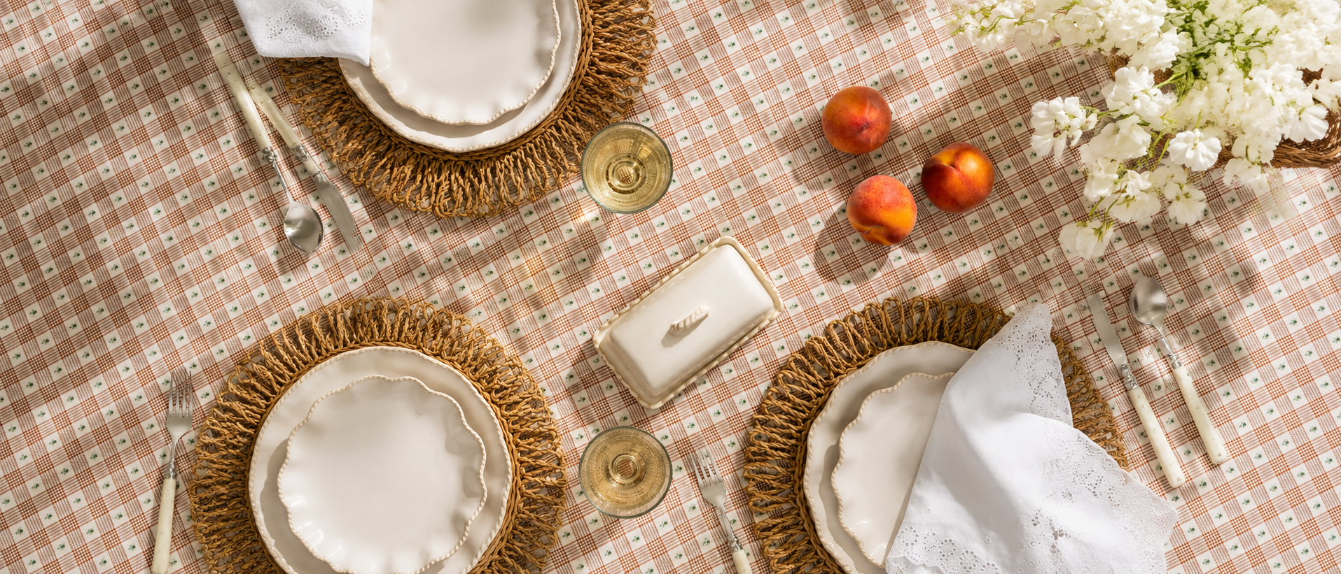Dinnerware arranged for an everyday table