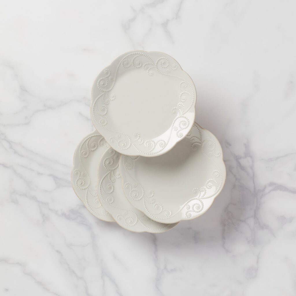 White Beaded Assorted Dessert Decorative Plates, Set of 4