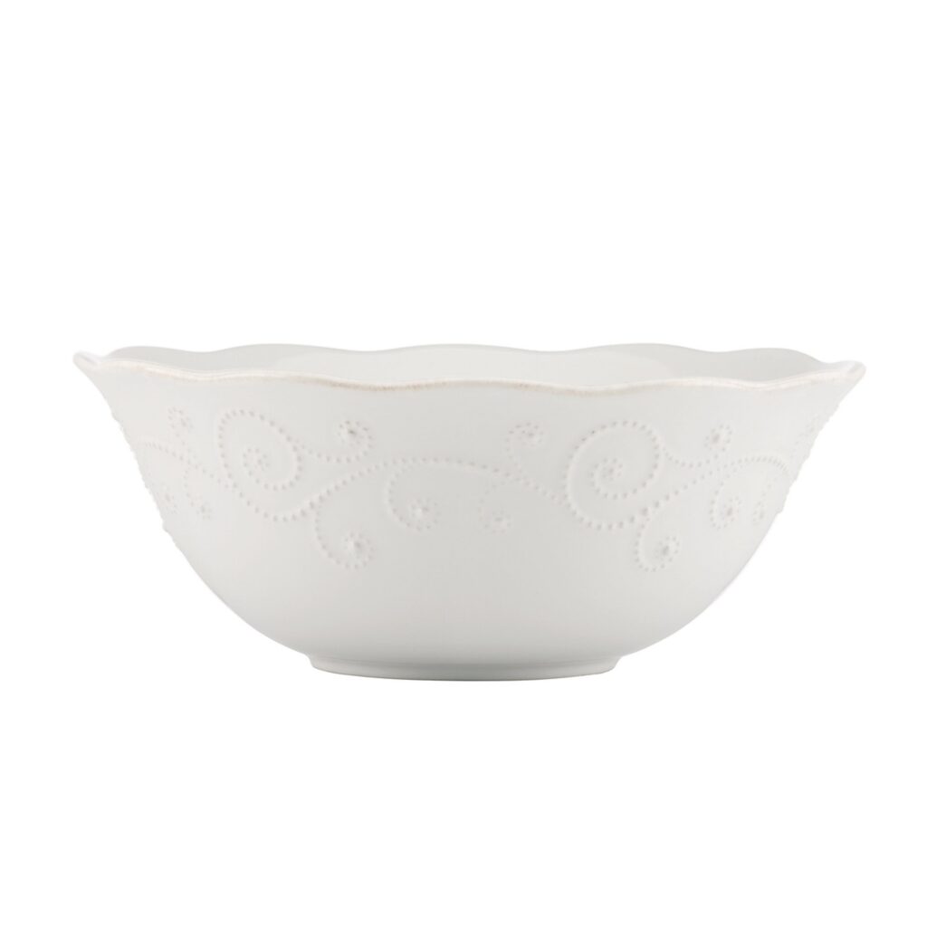 Beaded White Large Serving Bowl