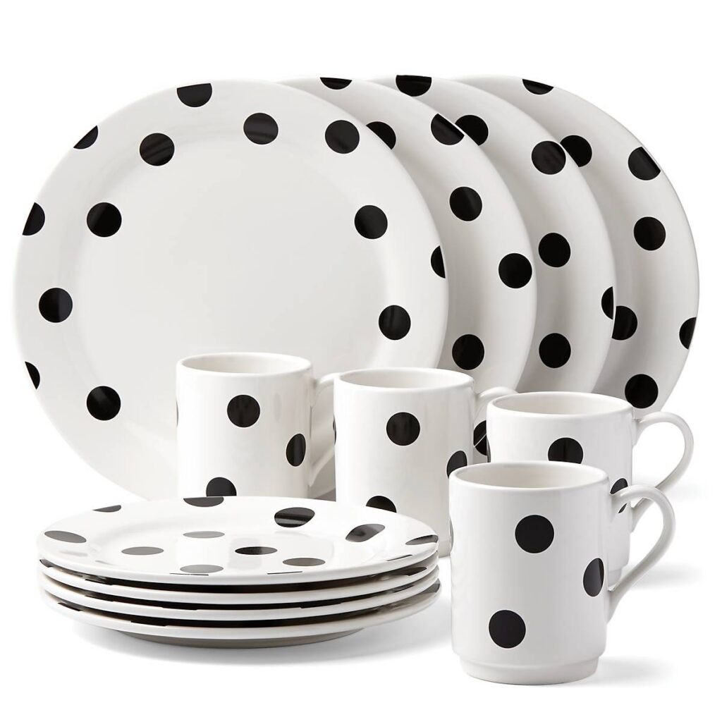 Polka Dot Stoneware Dinnerware Set with Mugs, 12-Piece