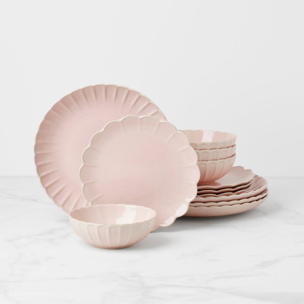 Blush Scalloped Stoneware Dinnerware Set, 12-Piece