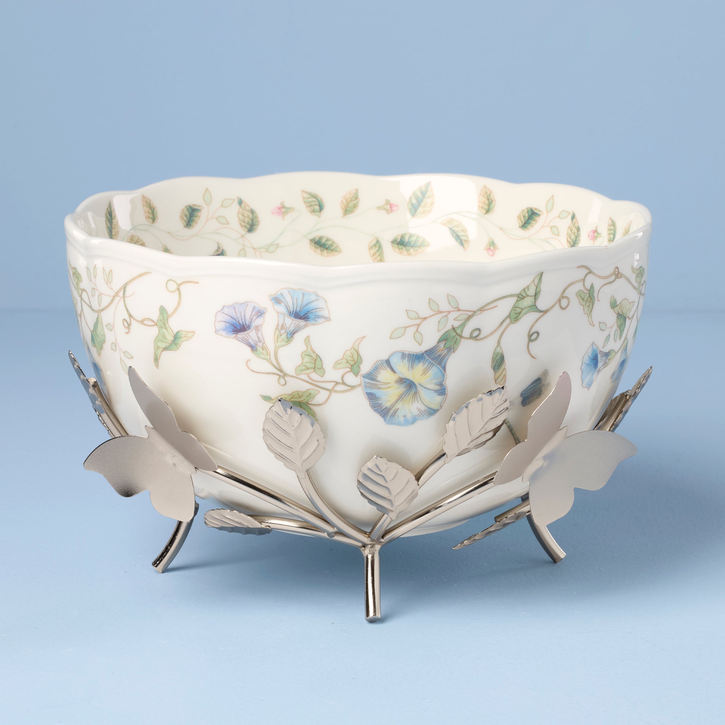 Decorative Floral Bowl with Metal Stand