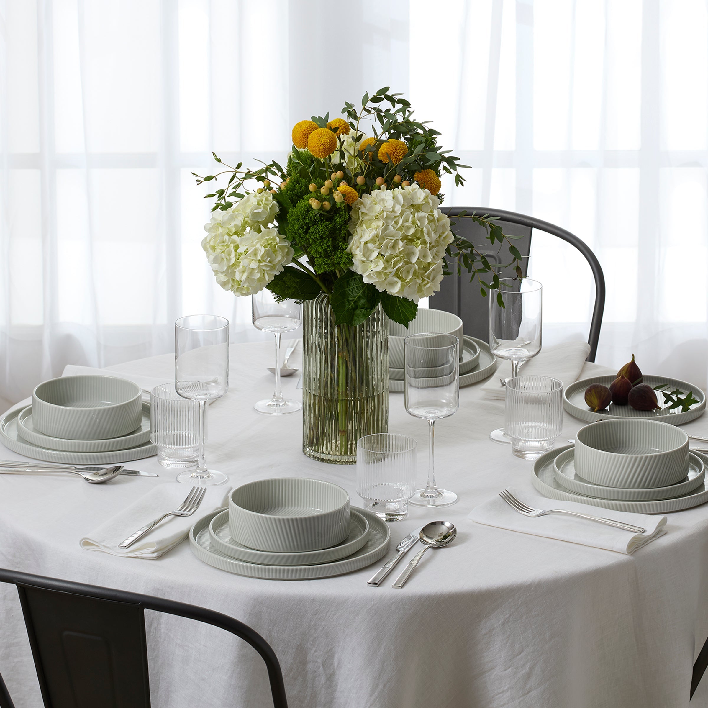 Vapor Gray Stackable Porcelain Dinnerware Set, 16-Piece - Image 9