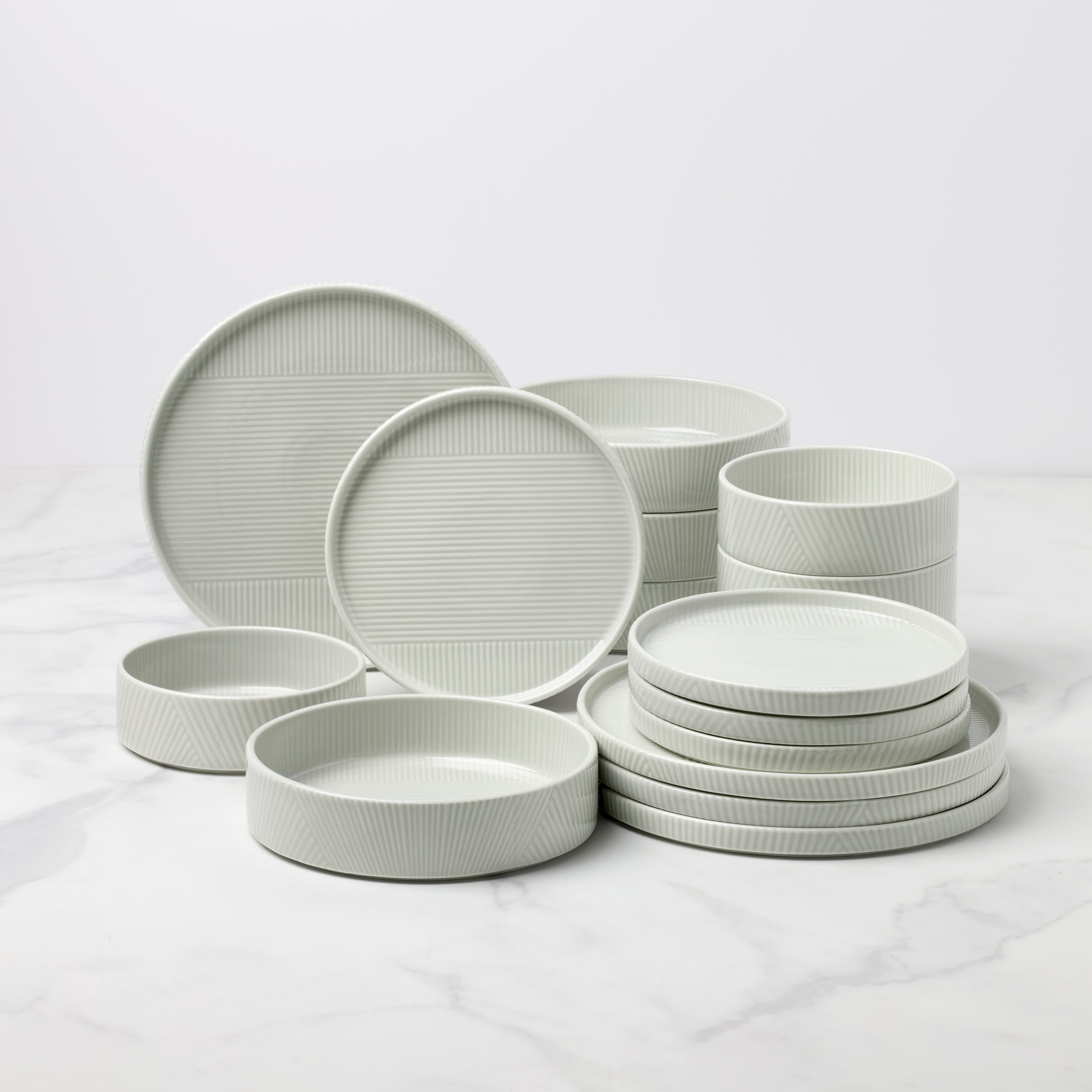 Vapor Gray Stackable Porcelain Dinnerware Set, 16-Piece - Image 2