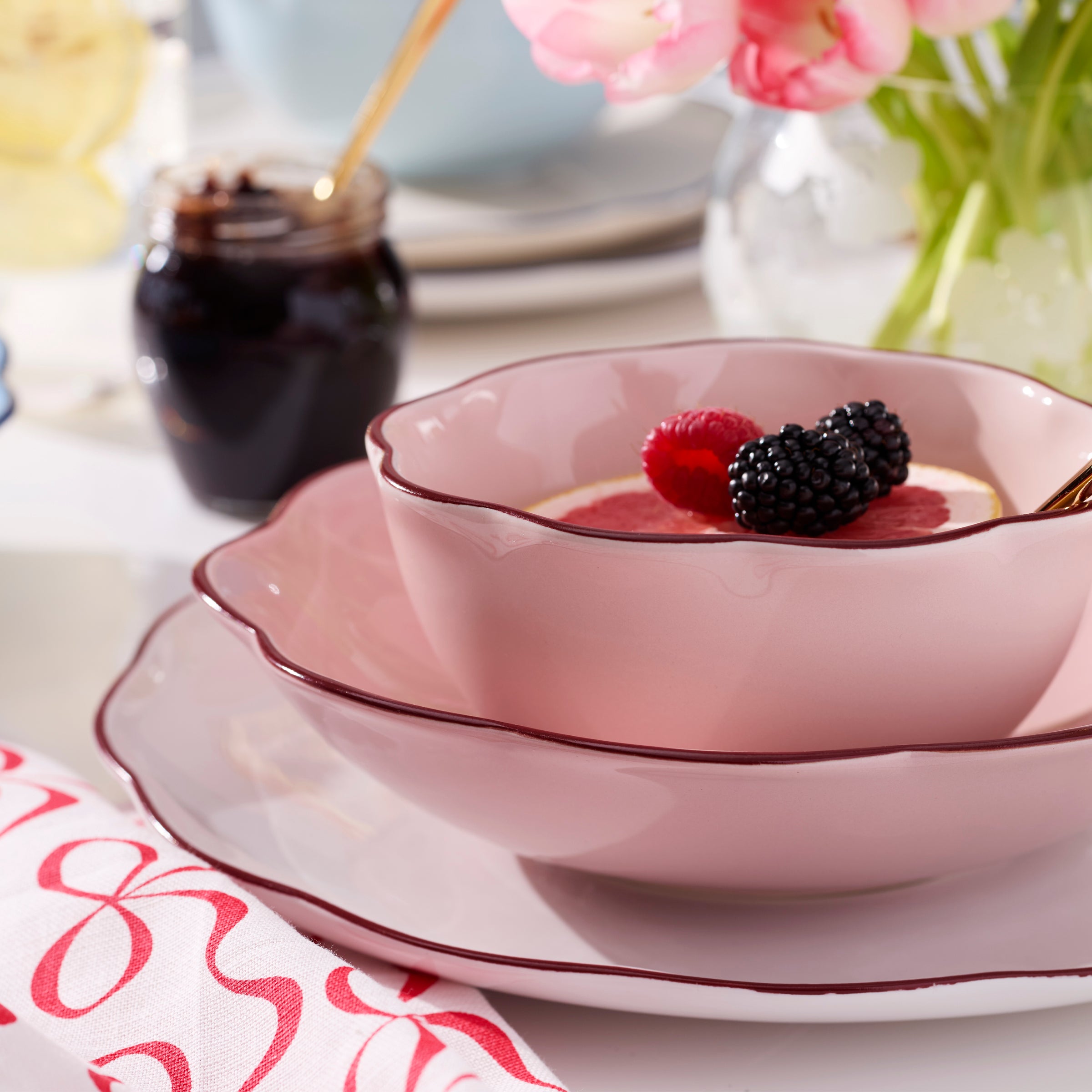 Pink Glazed Stoneware Dinnerware Set, 16-Piece - Image 2