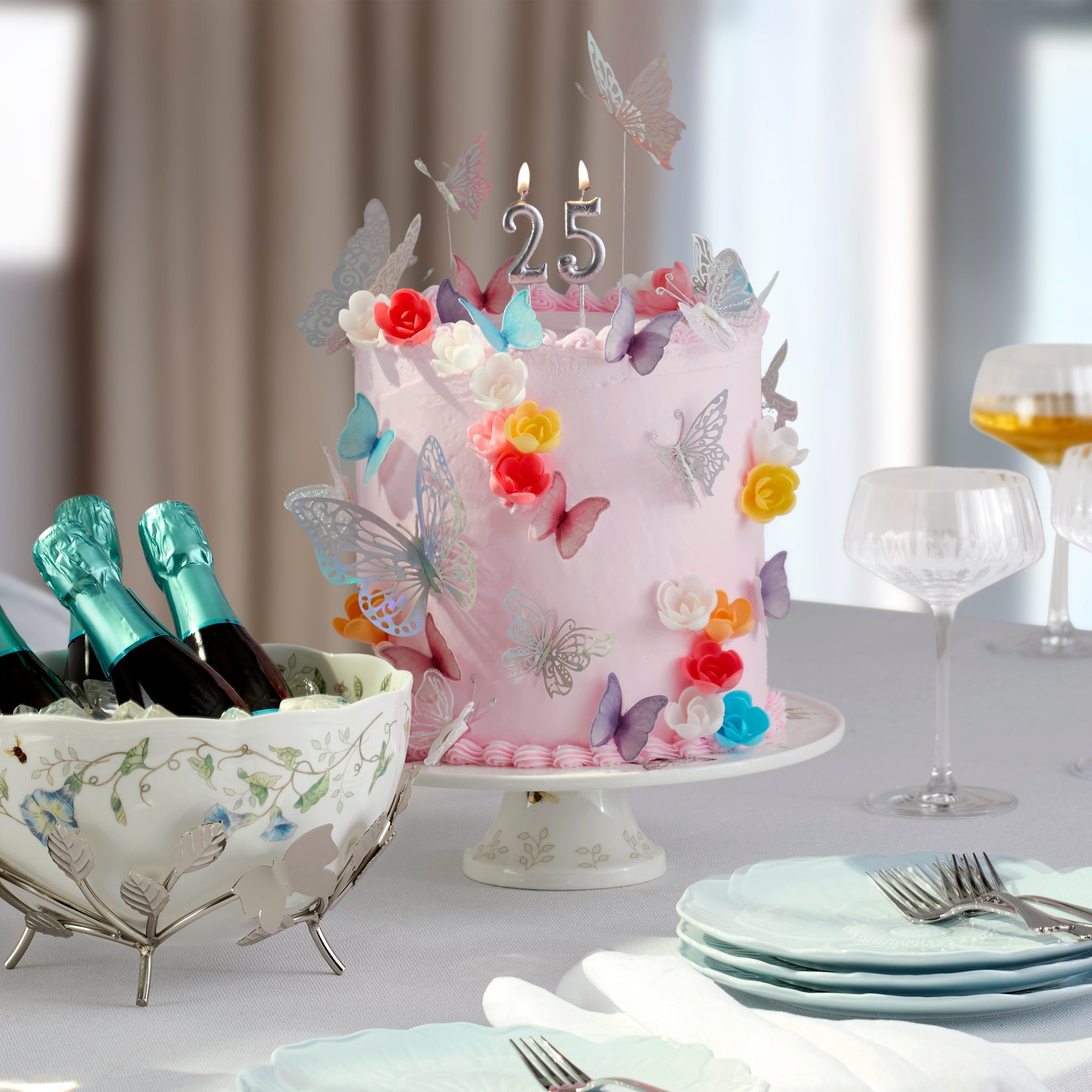 Decorative Floral Bowl with Metal Stand - Image 5